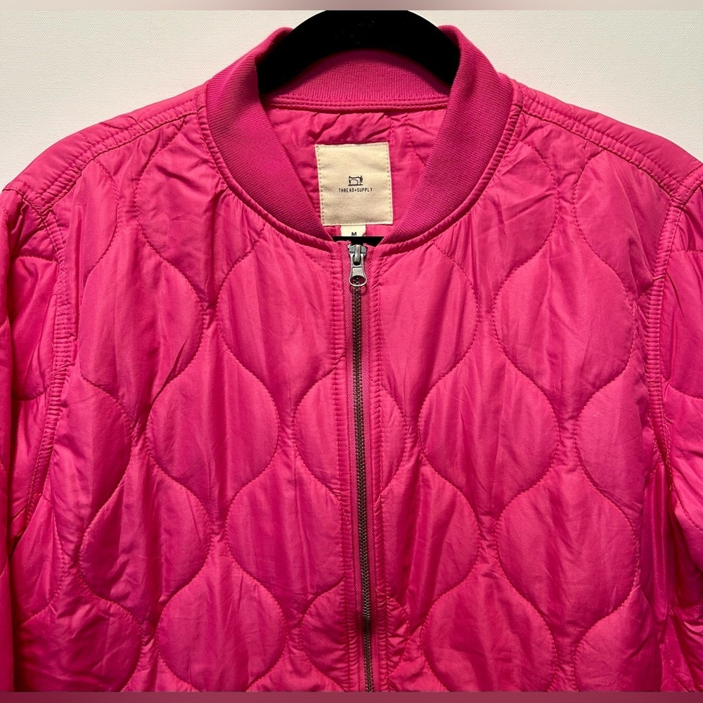 Thread & Supply Hot Pink Quilted Barbiecore Military Style Bomber Jacket Size M - Picture 4 of 8